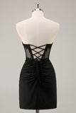 Pink Strapless Corset Beaded Short Tight Cocktail Dress