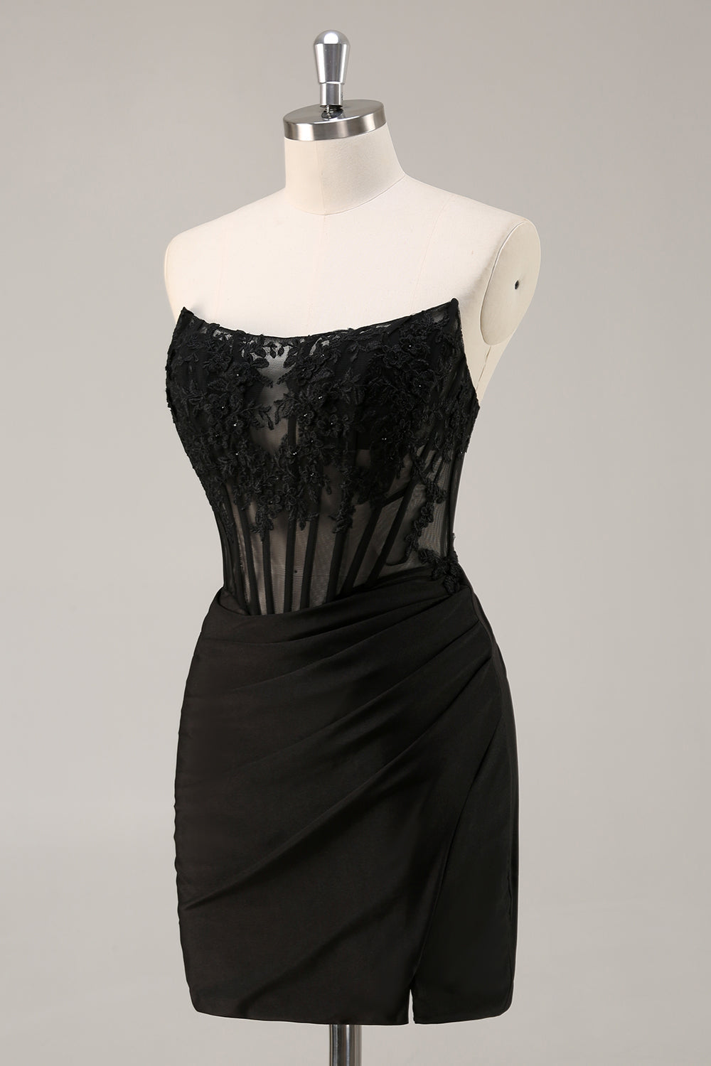 Pink Strapless Corset Beaded Short Tight Cocktail Dress