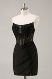 Pink Strapless Corset Beaded Short Tight Cocktail Dress
