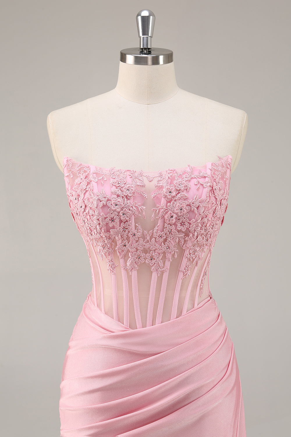 Pink Strapless Corset Beaded Short Tight Cocktail Dress