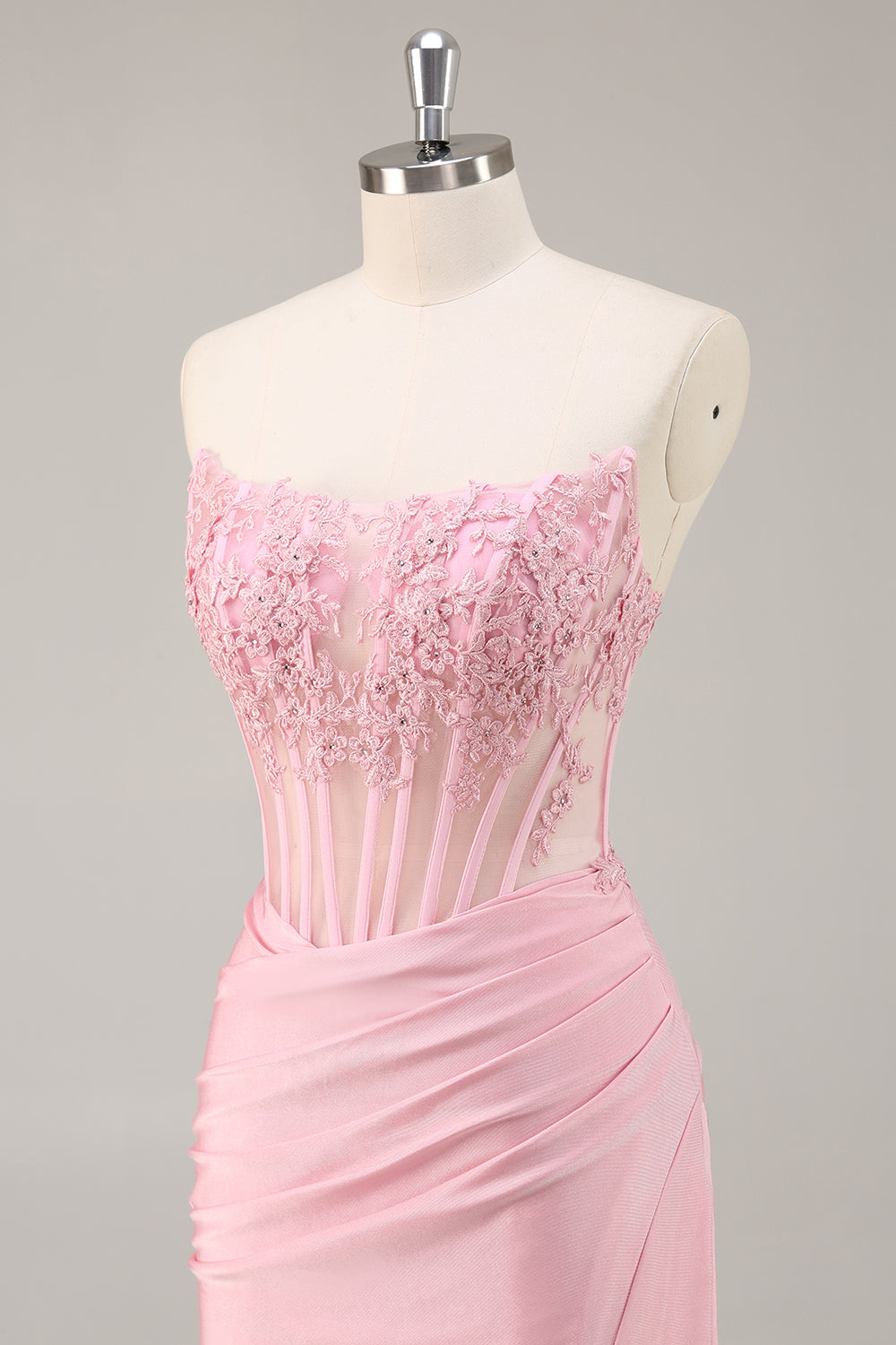 Pink Strapless Corset Beaded Short Tight Cocktail Dress