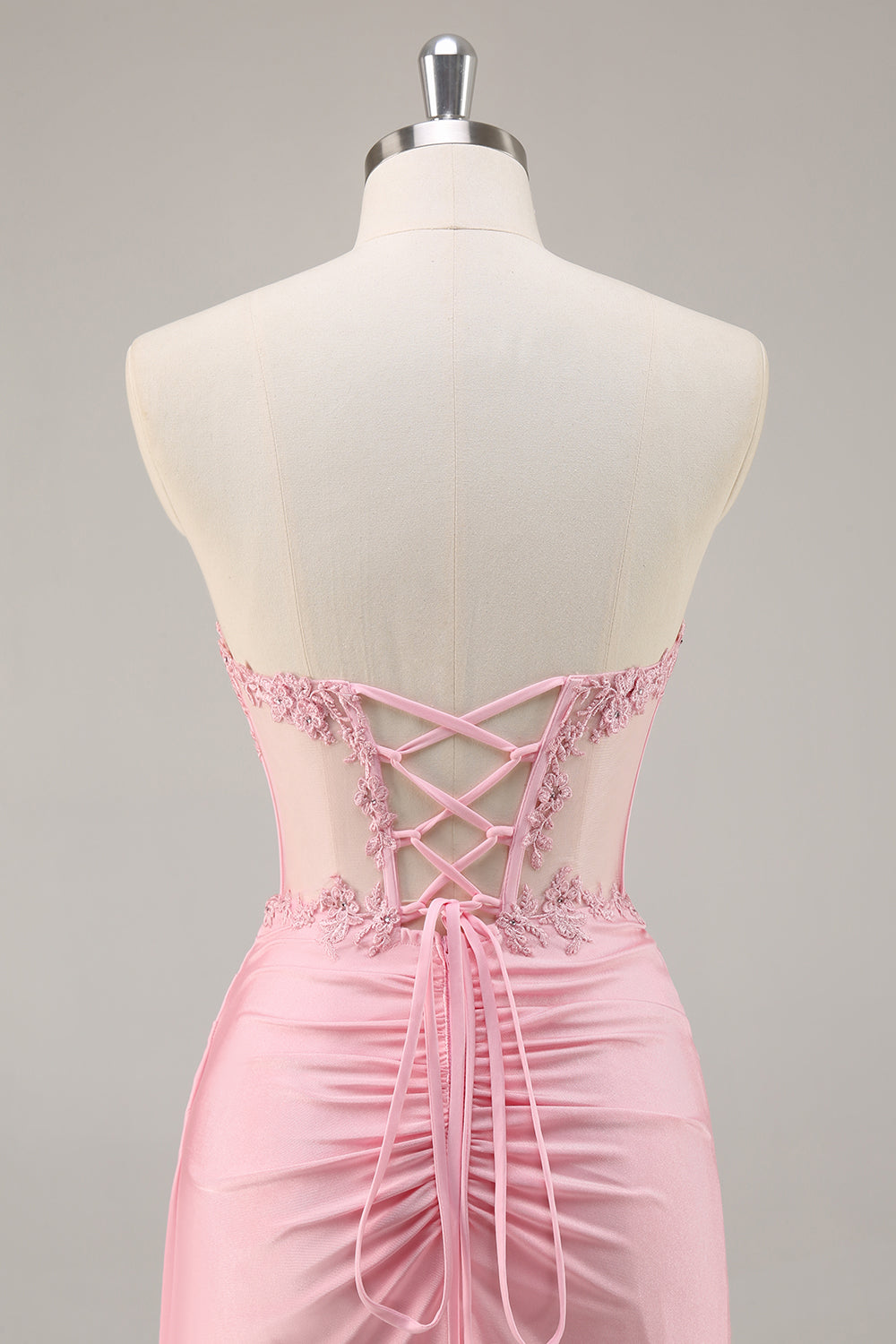 Pink Strapless Corset Beaded Short Tight Cocktail Dress