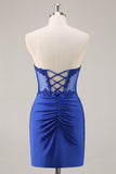 Pink Strapless Corset Beaded Short Tight Cocktail Dress