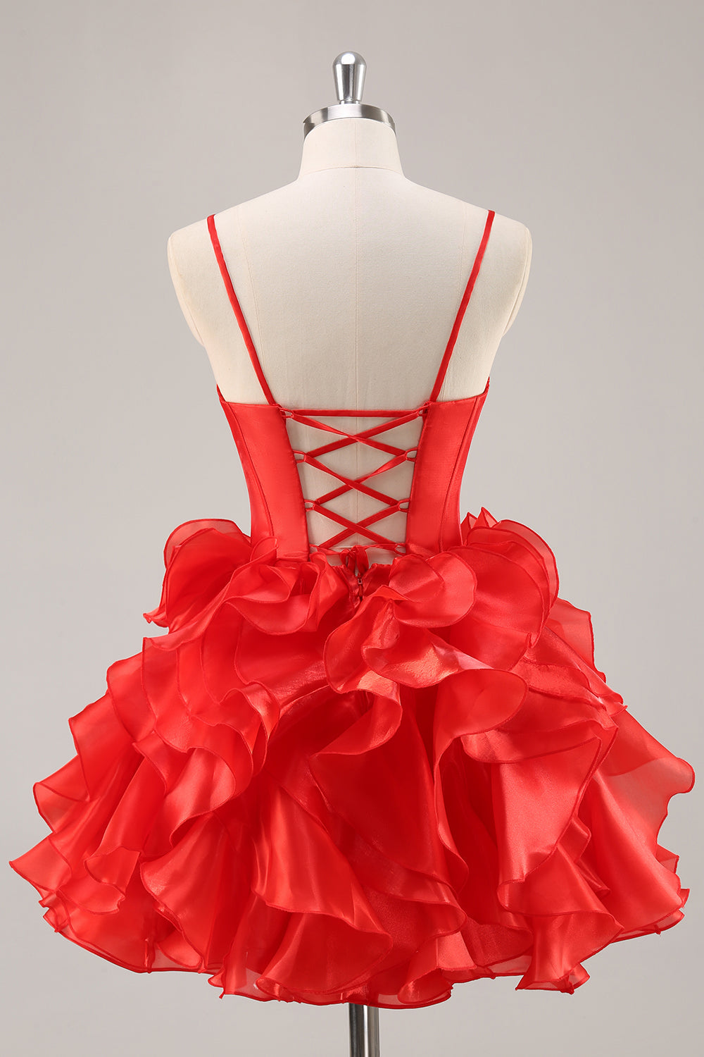 Red A Line Corset Keyhole Ruffled Short Prom Dress With Bows