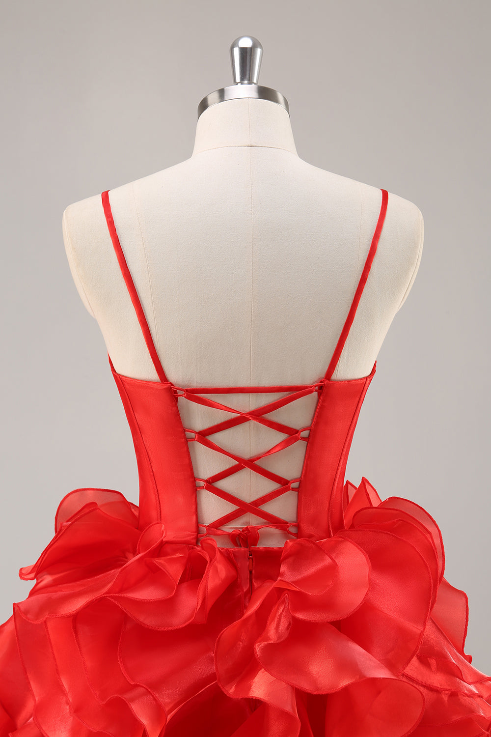 Red A Line Corset Keyhole Ruffled Short Prom Dress With Bows