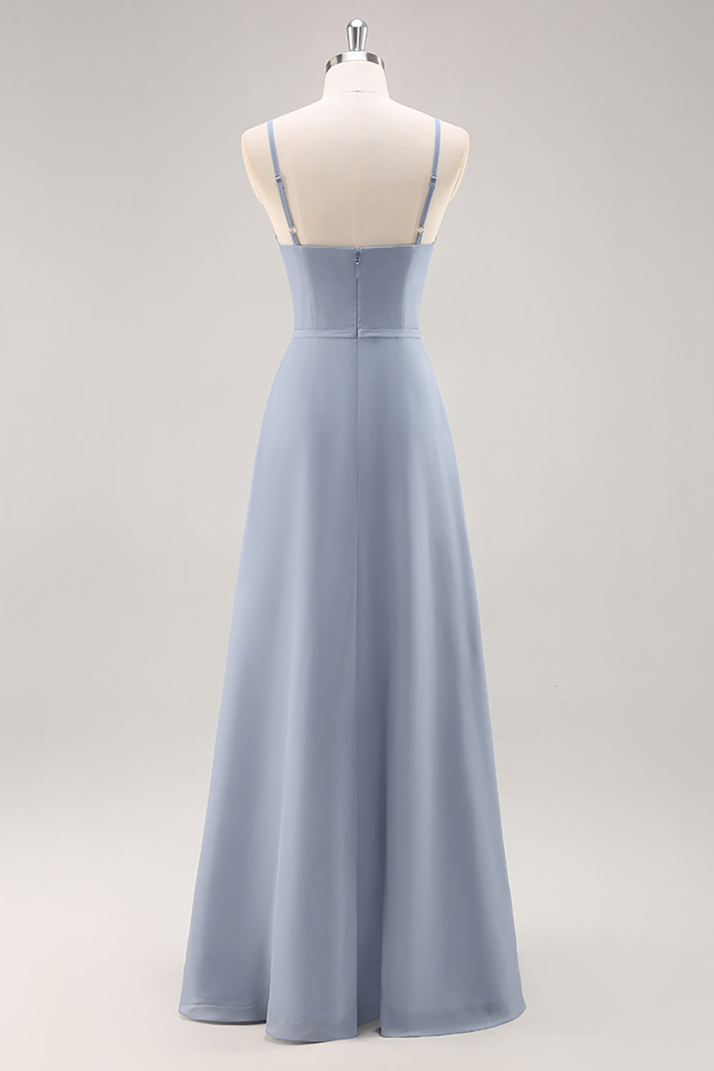 Dusty Blue Chiffon A Line Long Bridesmaid Dress with Ruffles
