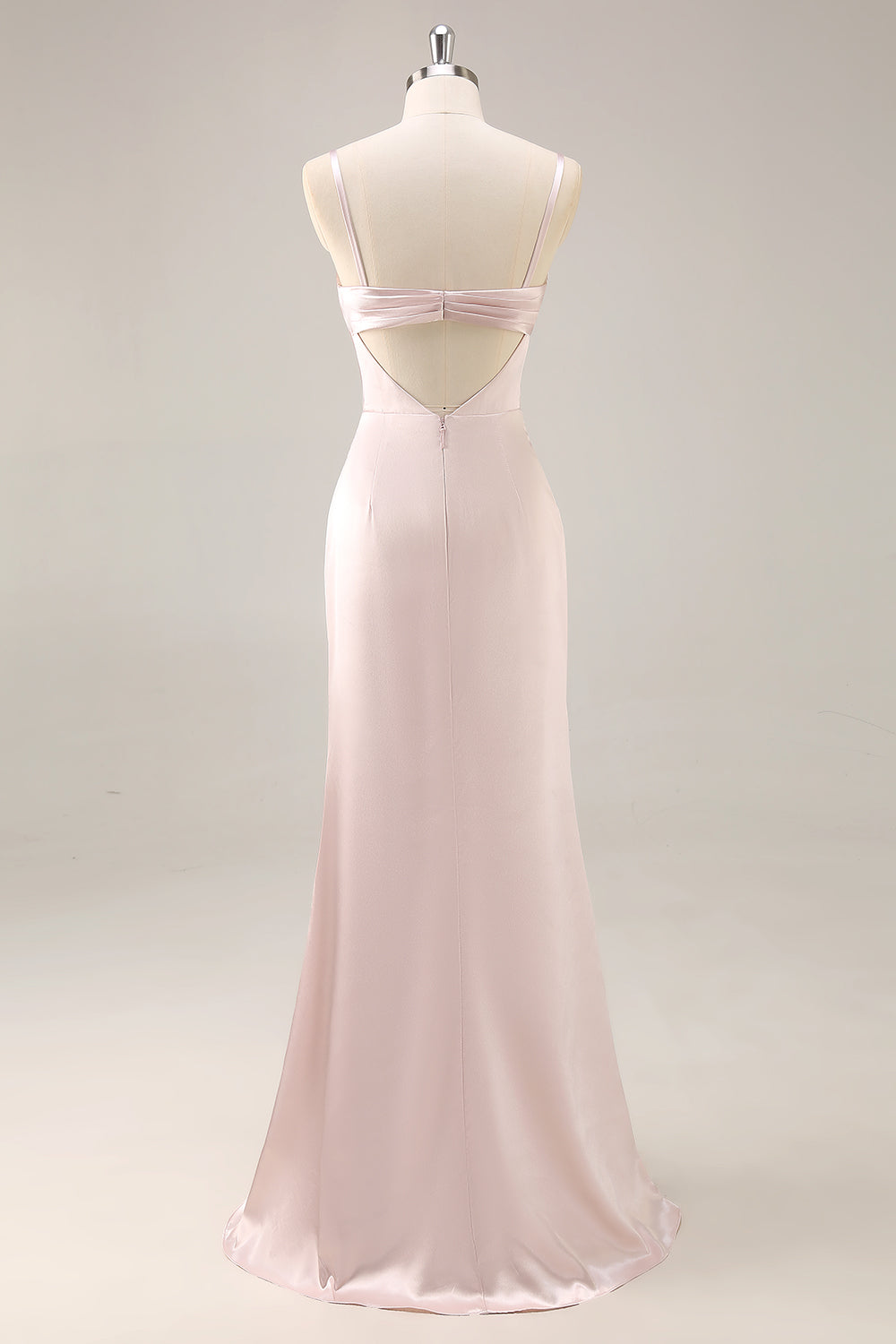 Candy Pink Satin Mermaid Ruched Long Bridesmaid Dress with Slit