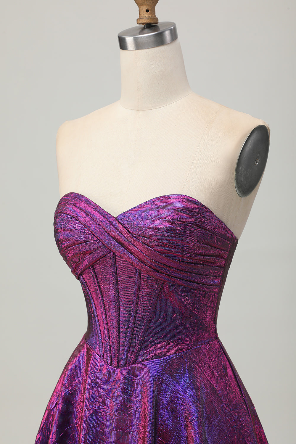 Metallic Dark Purple Strapless Corset Short Prom Dress