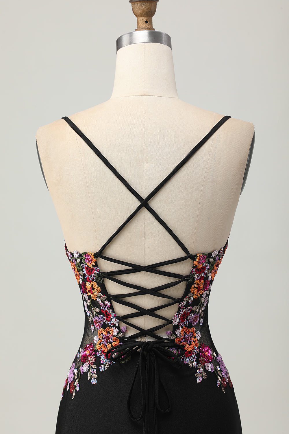 Black Bodycon Flower Spaghetti Straps Mini Cocktail Dress