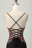 Black Bodycon Flower Spaghetti Straps Mini Cocktail Dress