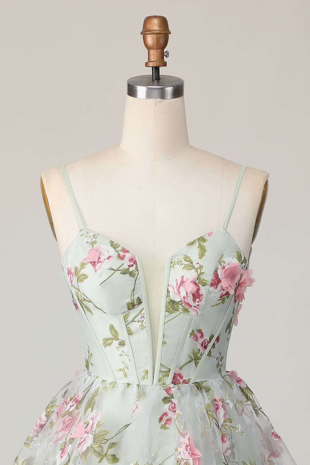 Sage Flower A-Line Corset Short Prom Dress with Lace Up Back