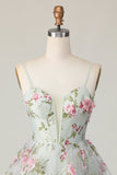 Sage Flower A-Line Corset Short Prom Dress with Lace Up Back