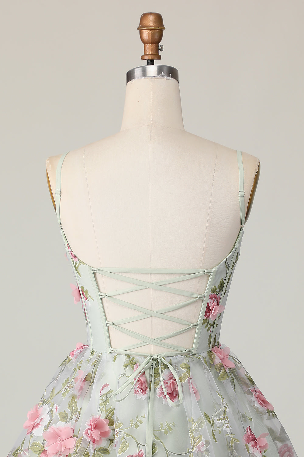Sage Flower A-Line Corset Short Prom Dress with Lace Up Back