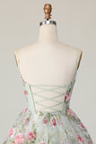 Sage Flower A-Line Corset Short Prom Dress with Lace Up Back
