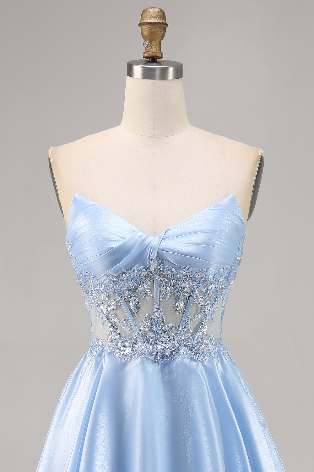 Light Blue Strapless A Line Short Cocktail Dress with Sequins