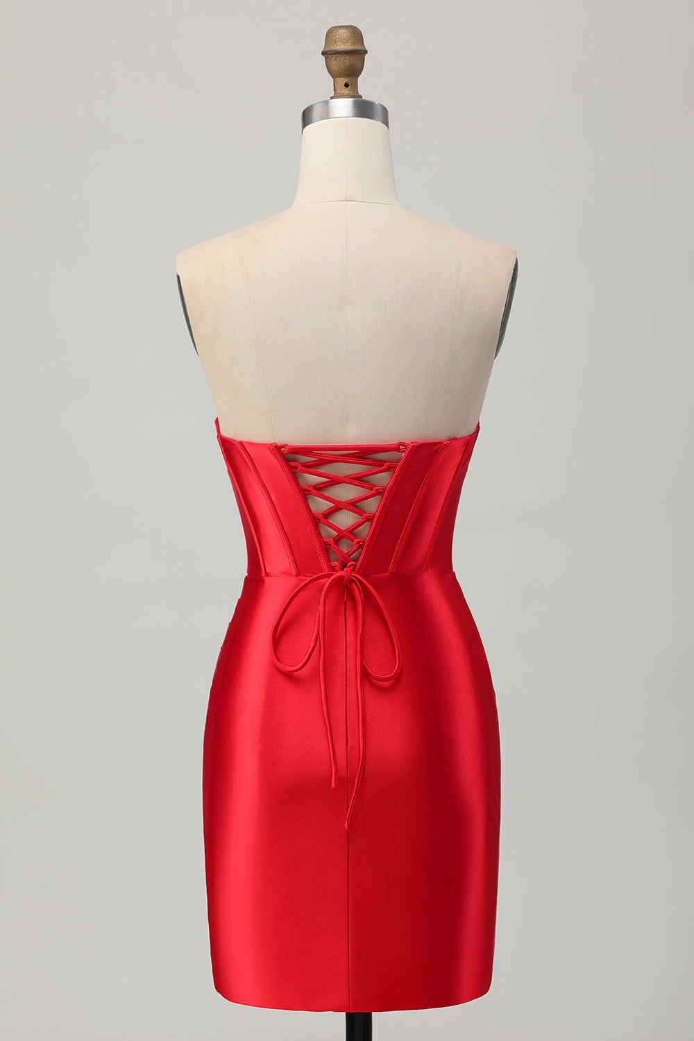Red Bodycon Strapless Beaded Corset Cocktail Dress with Slit