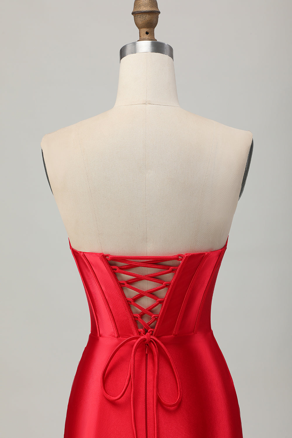 Red Bodycon Strapless Beaded Corset Cocktail Dress with Slit