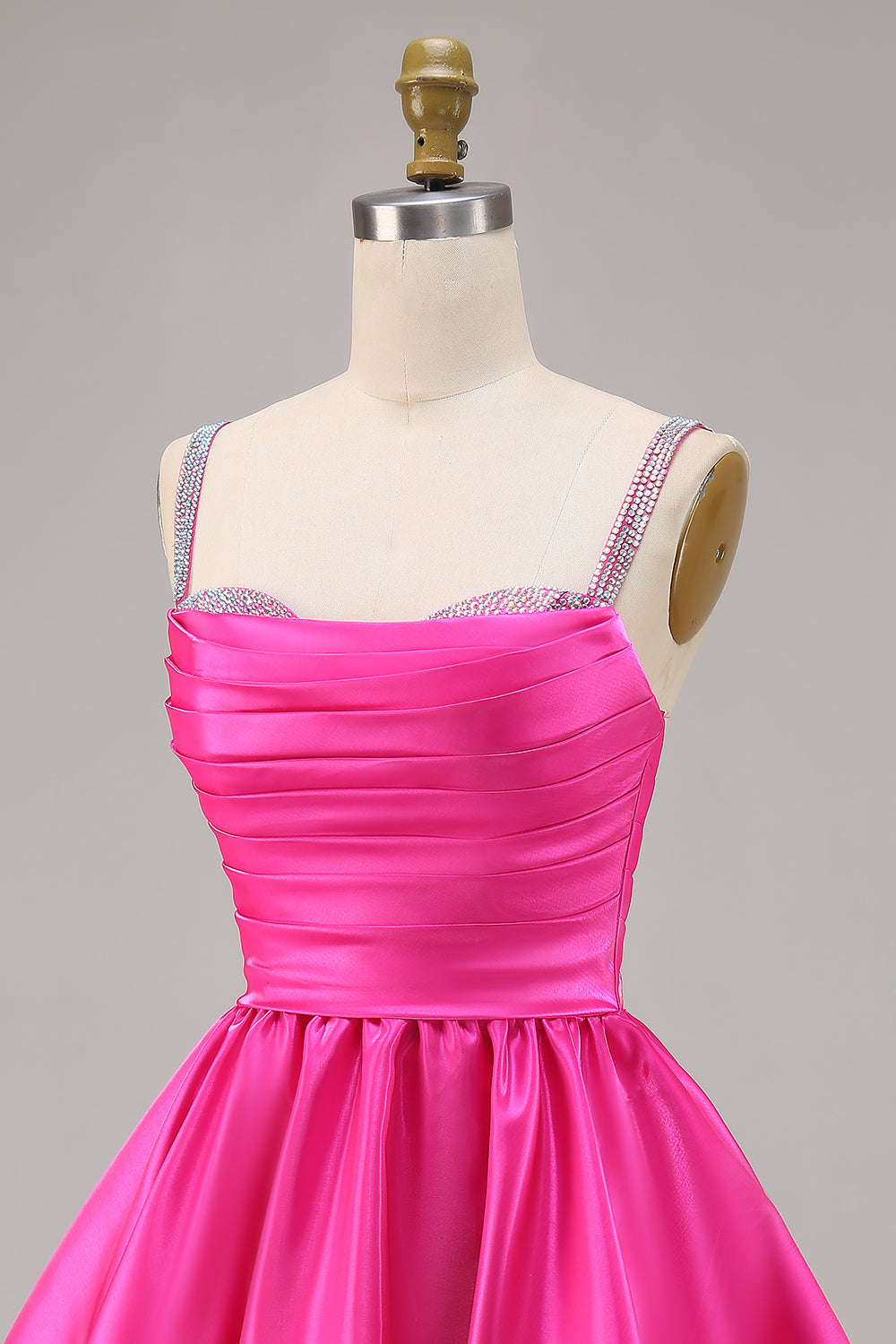 Fuchsia Satin A Line Short Cocktail Dress with Beading
