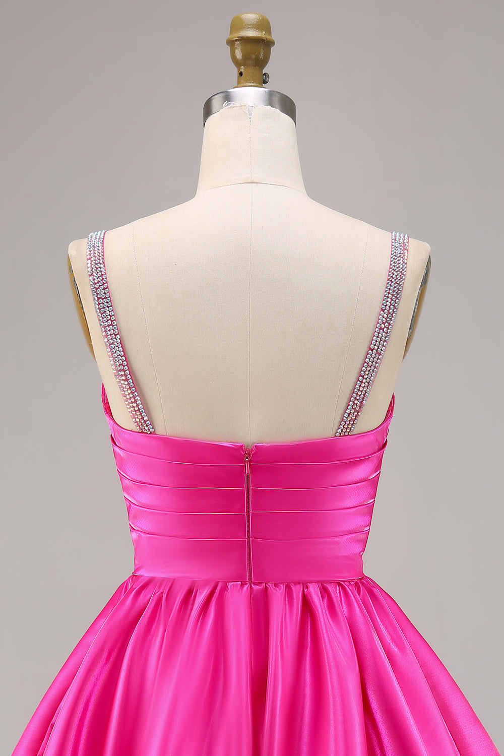 Fuchsia Satin A Line Short Cocktail Dress with Beading