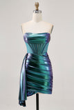 Metallic Green Corset Ruched Bodycon Short Prom Dress