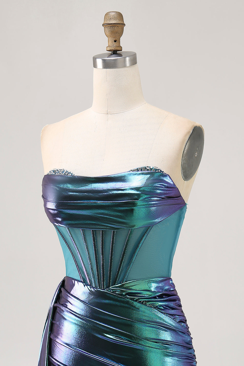 Metallic Green Corset Ruched Bodycon Short Prom Dress