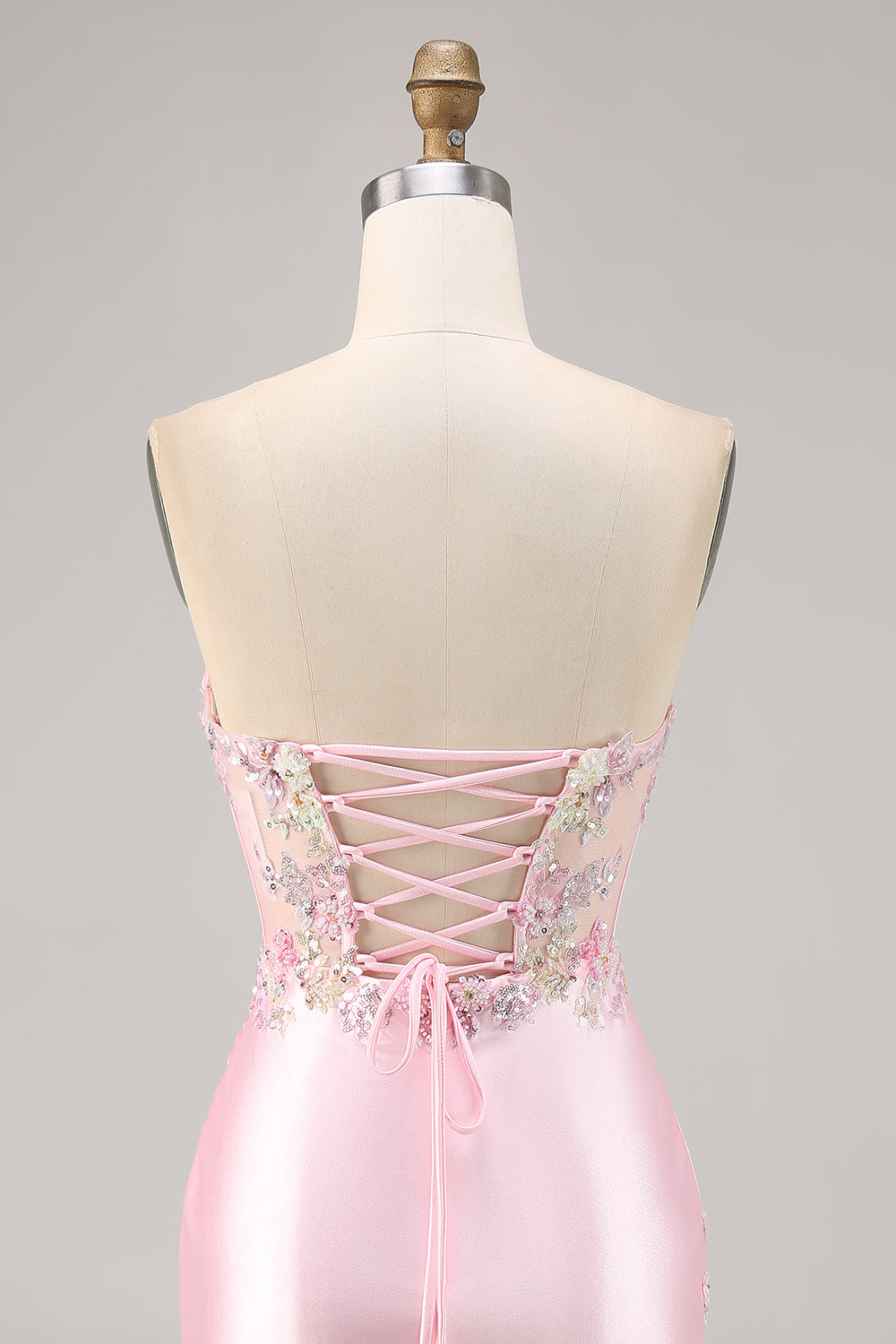 Candy Pink Satin Bodycon Short Corset Cocktail Dress with Applique
