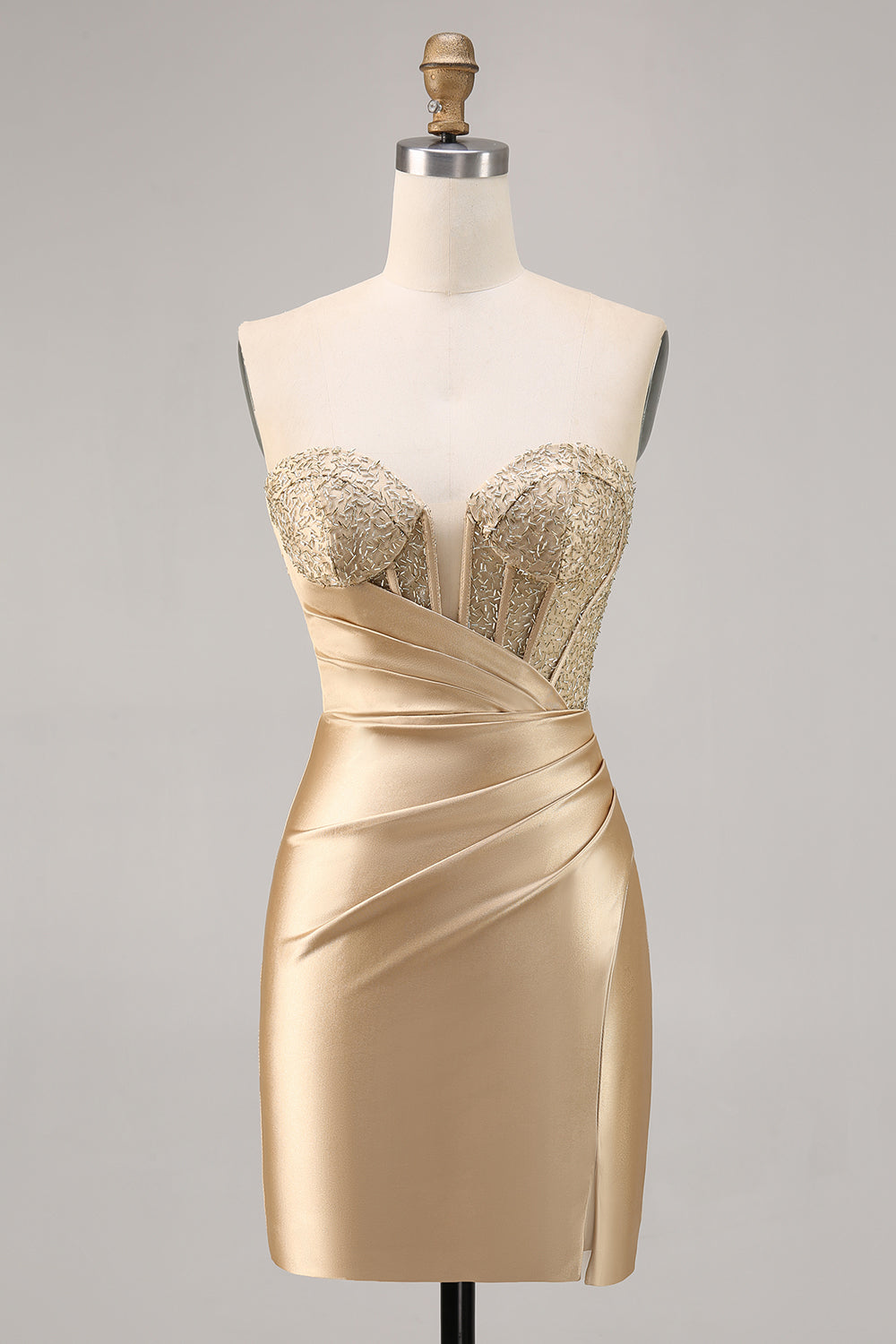Golden Strapless Corset Bodycon Short Prom Dress