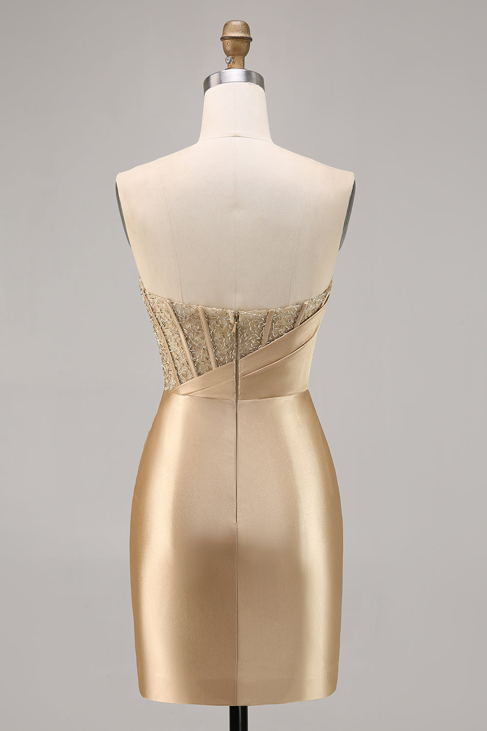 Golden Strapless Corset Bodycon Short Prom Dress