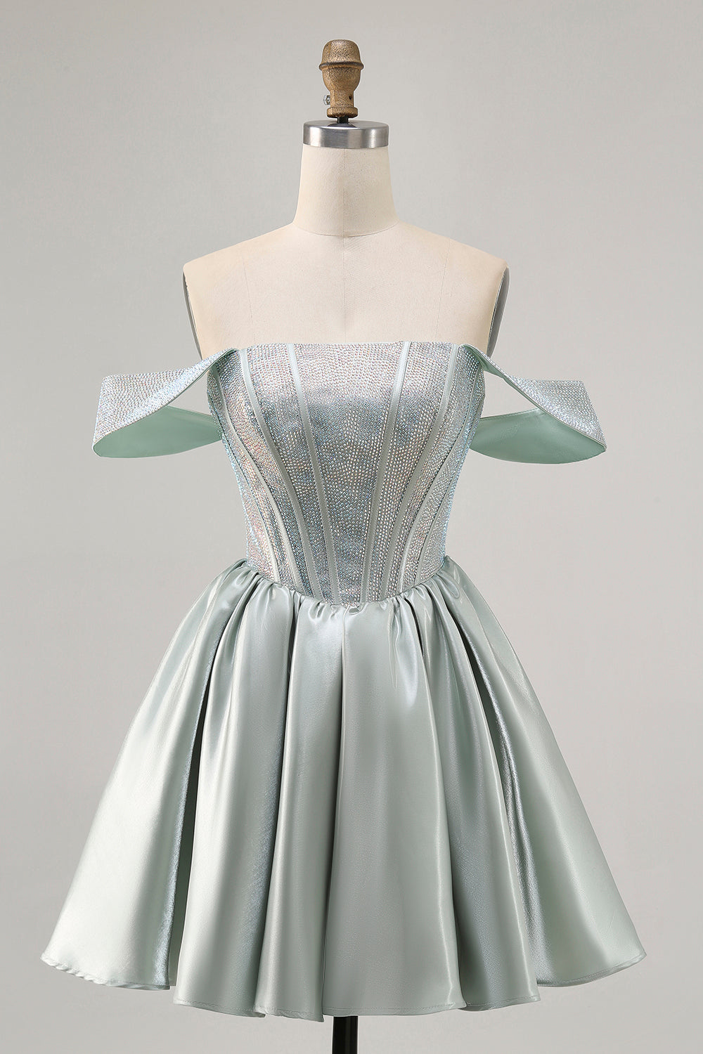 Light Green A-Line Off The Shoulder Corset Short Prom Dress with Beading