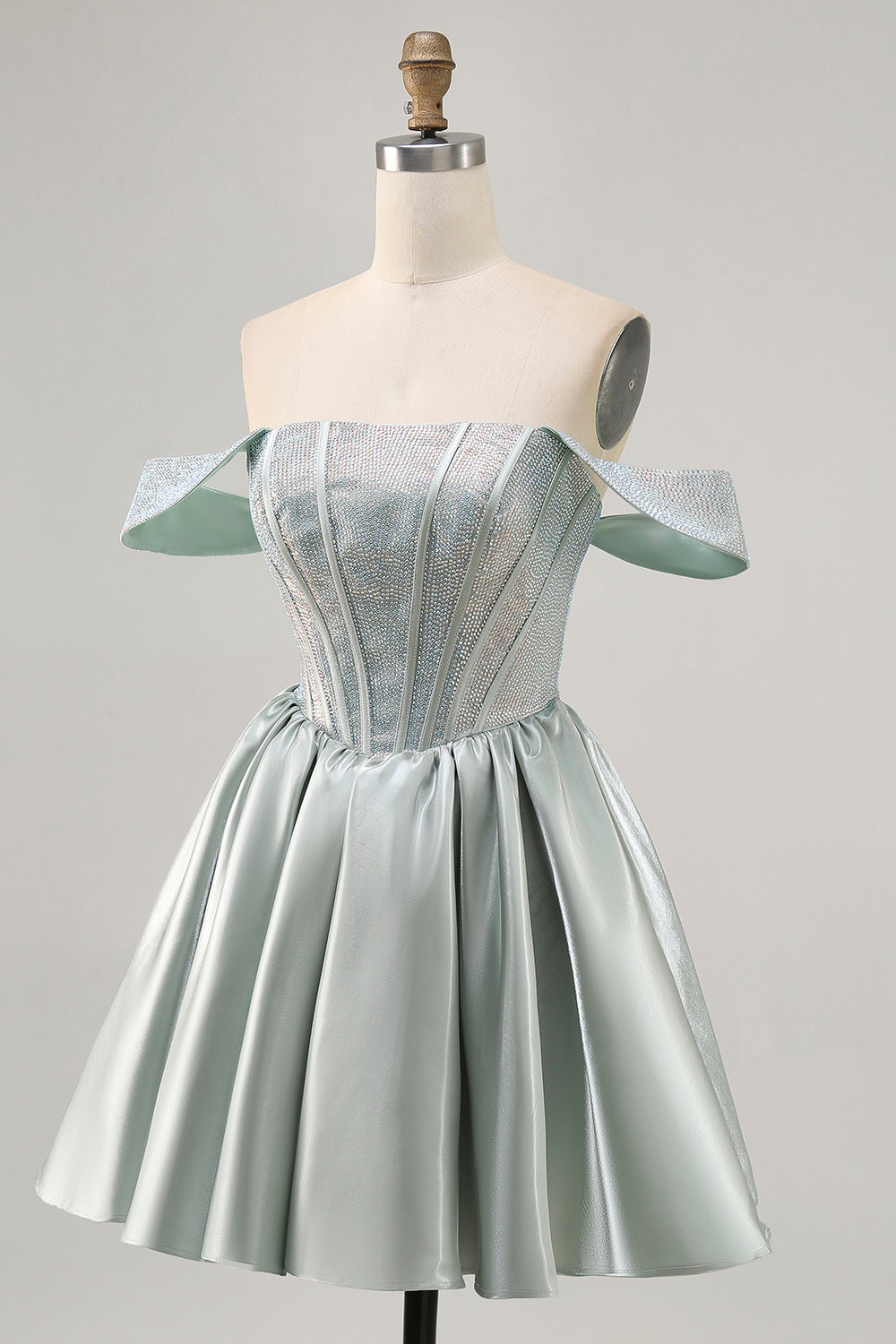 Light Green A-Line Off The Shoulder Corset Short Prom Dress with Beading