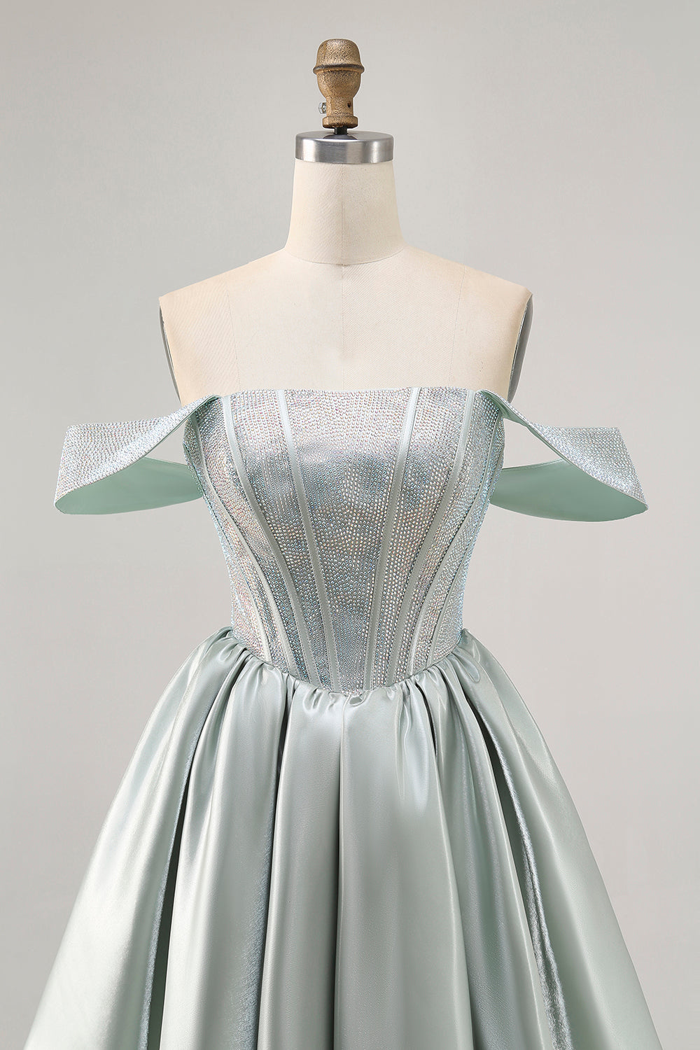 Light Green A-Line Off The Shoulder Corset Short Prom Dress with Beading