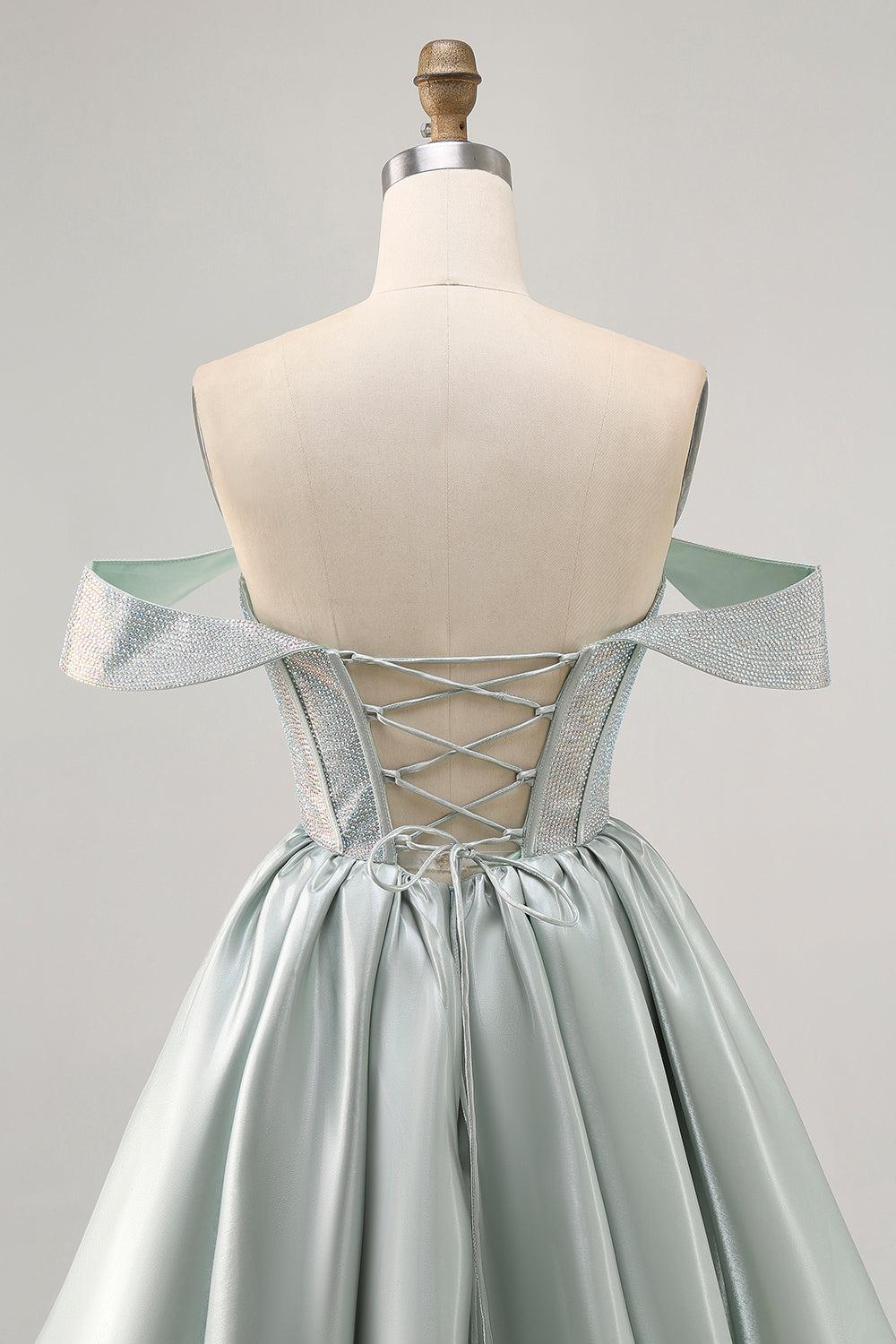 Light Green A-Line Off The Shoulder Corset Short Prom Dress with Beading