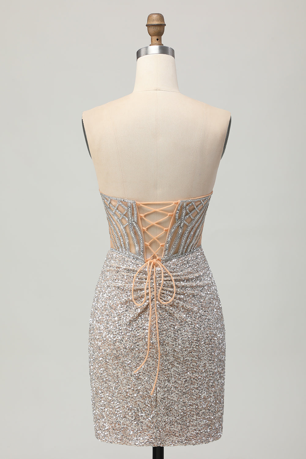 Silver Strapless Bodycon Sequins Cocktail Dress with Slit
