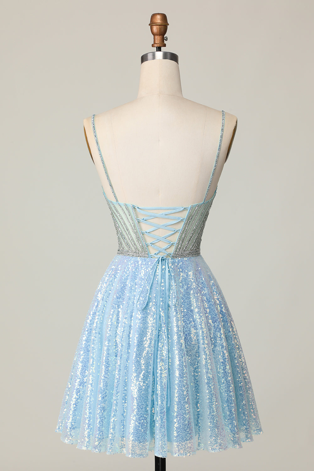 Sparkly Light Blue V Neck Sequin A Line Short Prom Dress