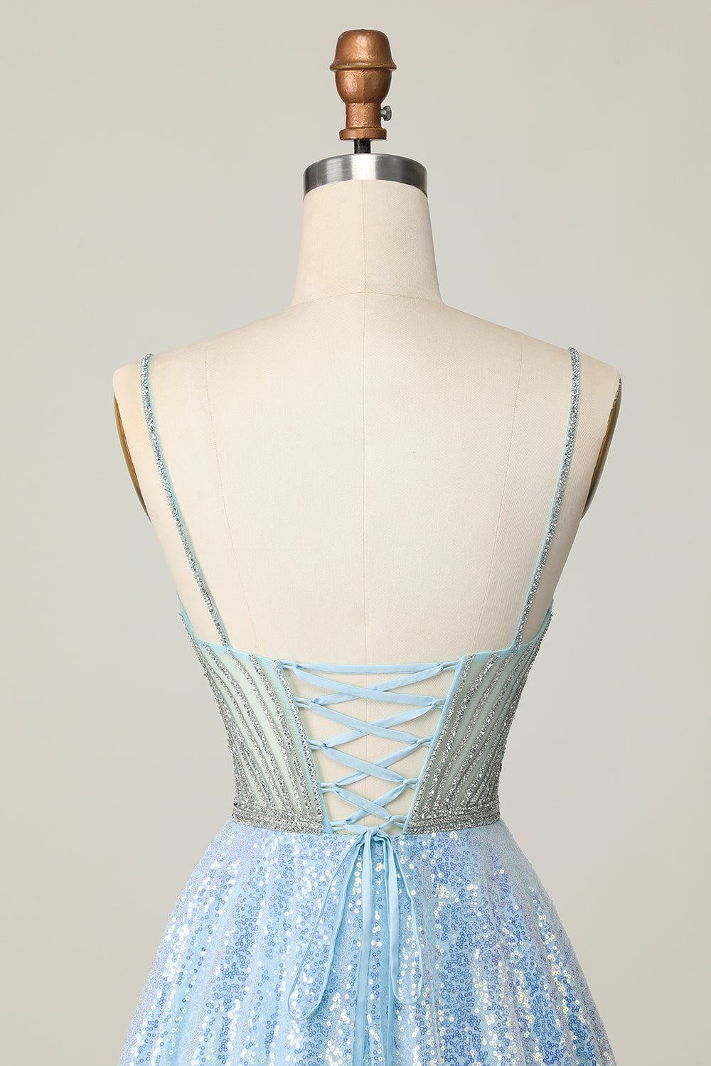 Sparkly Light Blue V Neck Sequin A Line Short Prom Dress