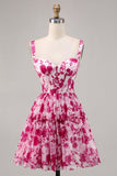 Fuchsia Floral Corset A Line Printed Cocktail Dress