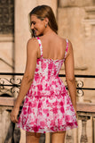 Fuchsia Floral Corset A Line Printed Cocktail Dress