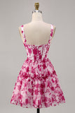 Fuchsia Floral Corset A Line Printed Cocktail Dress