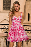 Fuchsia Floral Corset A Line Printed Cocktail Dress