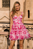 Fuchsia Floral Corset A Line Printed Cocktail Dress