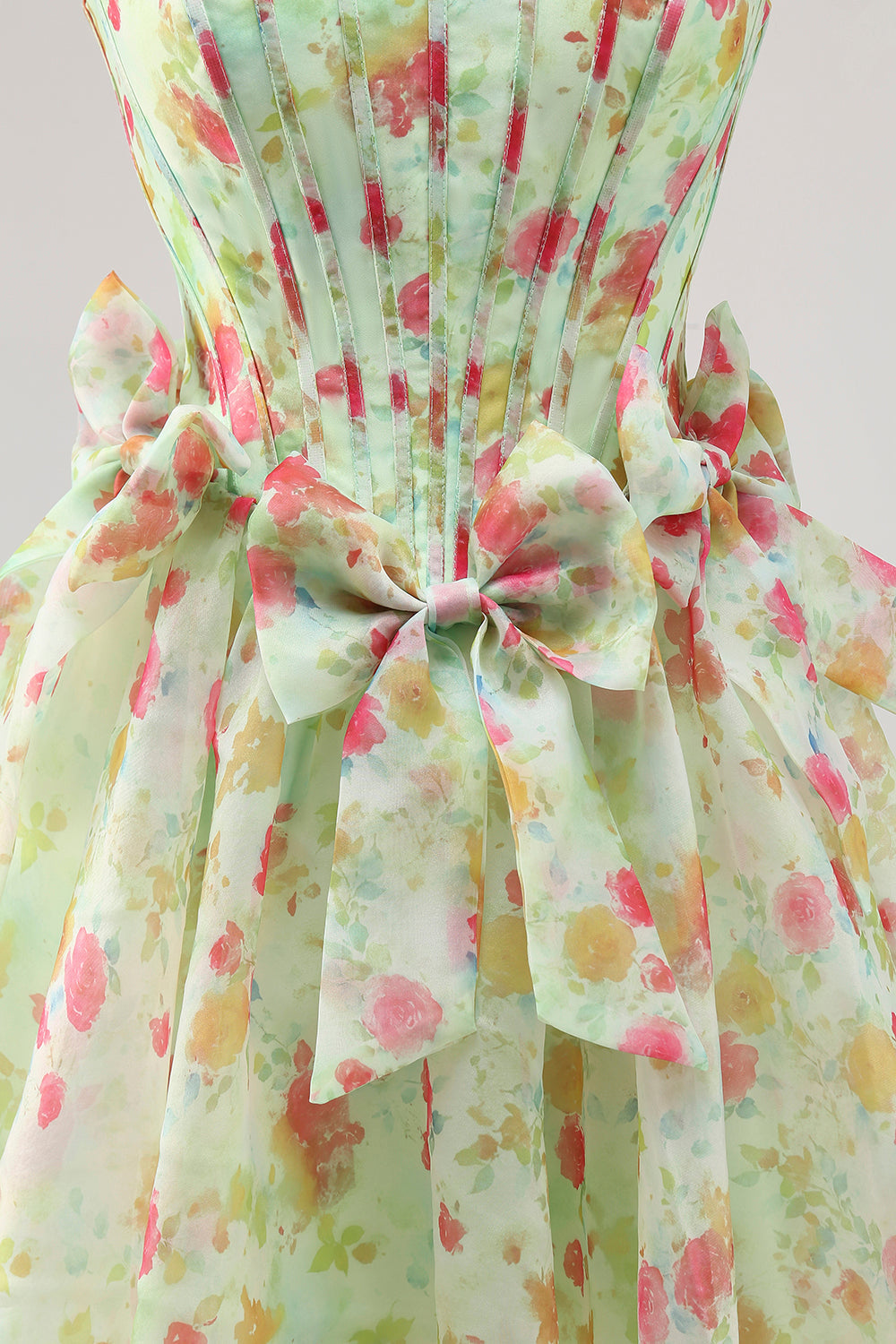 Floral Green Strapless A Line Corset Short Prom Dress