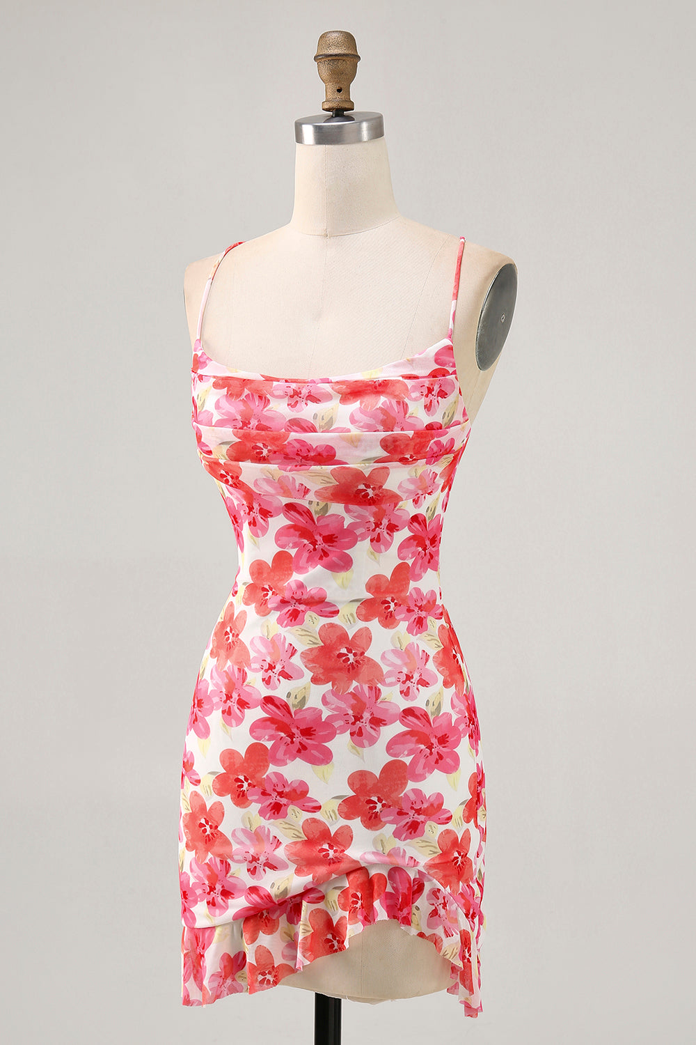 Red Flower Printed Mini Cocktail Dress