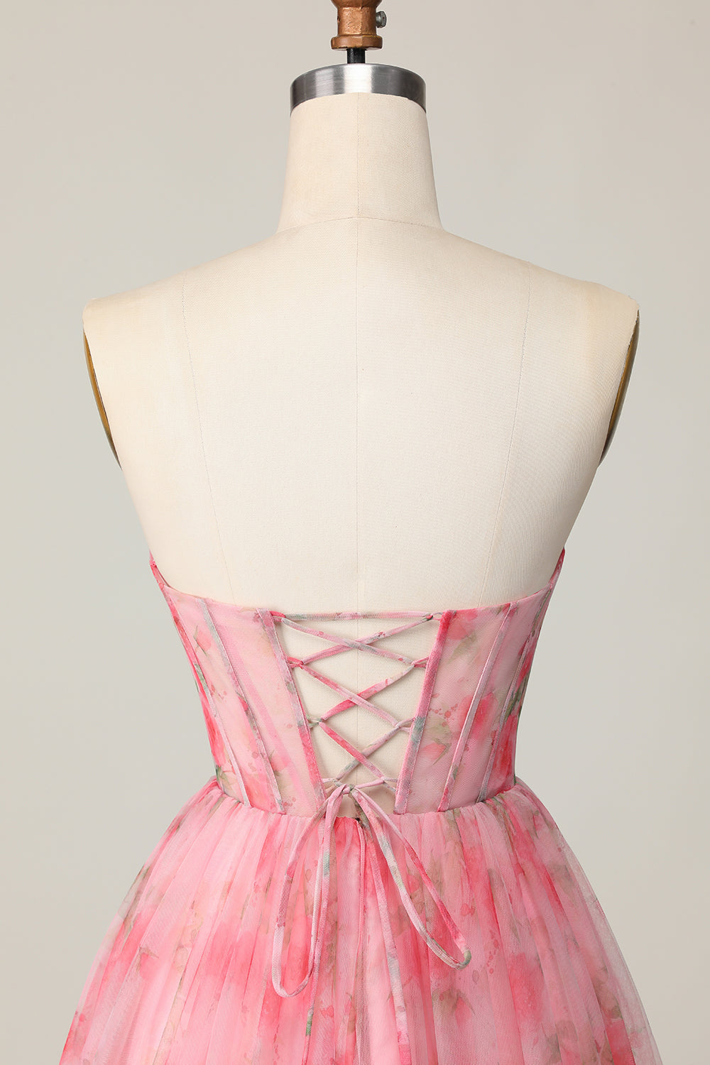 Floral Red Strapless Printed Ruffled A Line Short Prom Dress