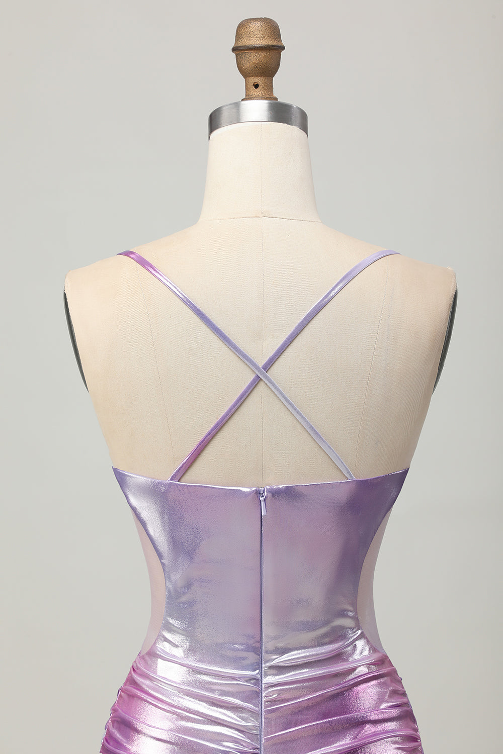 Silver Purple Bodycon Ruffled V Neck Cocktail Dress