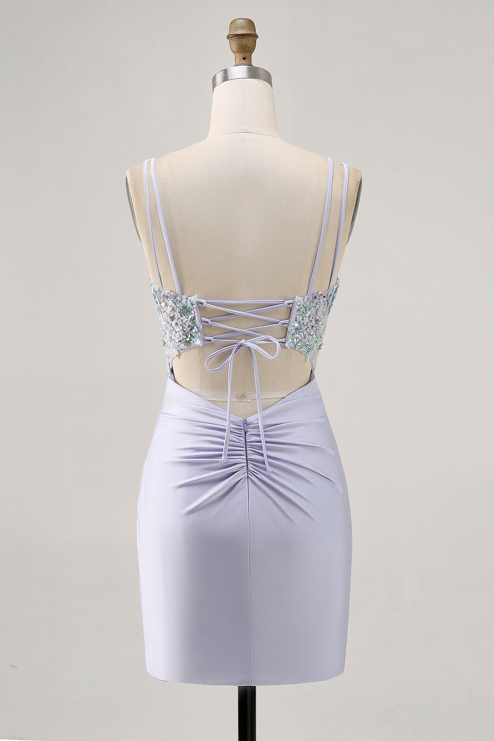 Corset Lavender Bodycon Sequins Mini Cocktail Dress