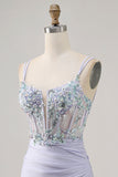 Corset Lavender Bodycon Sequin Cocktail Dress