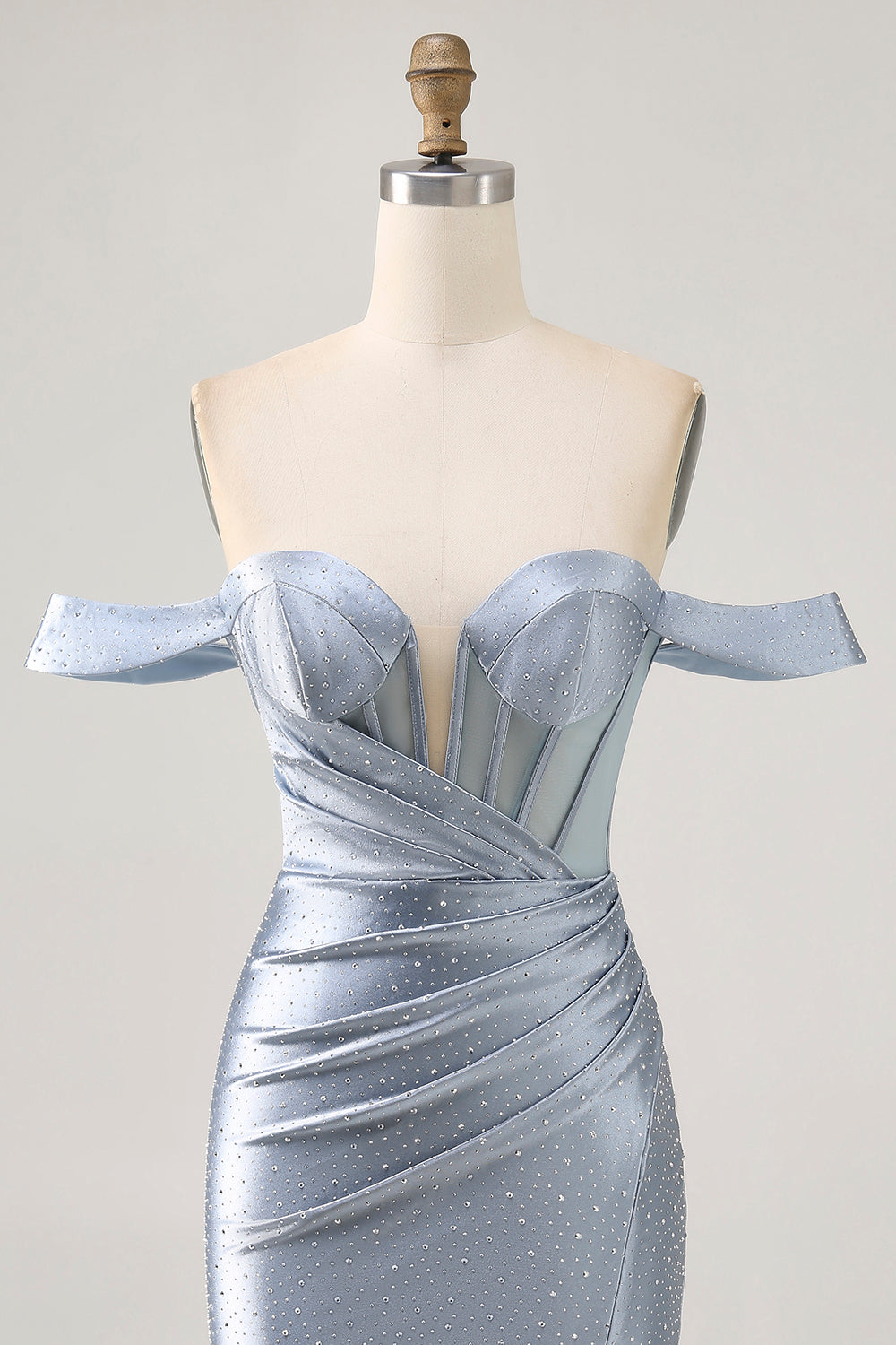 Corset Dusty Blue Bodycon Off The Shoulder Cocktail Dress