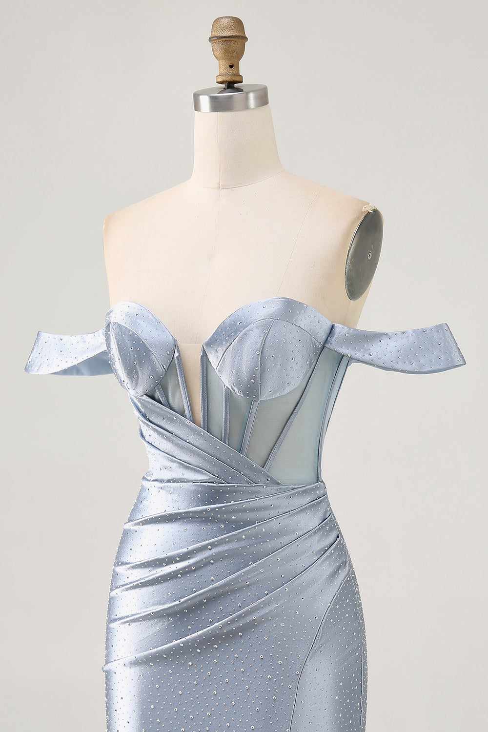 Corset Dusty Blue Bodycon Off The Shoulder Cocktail Dress