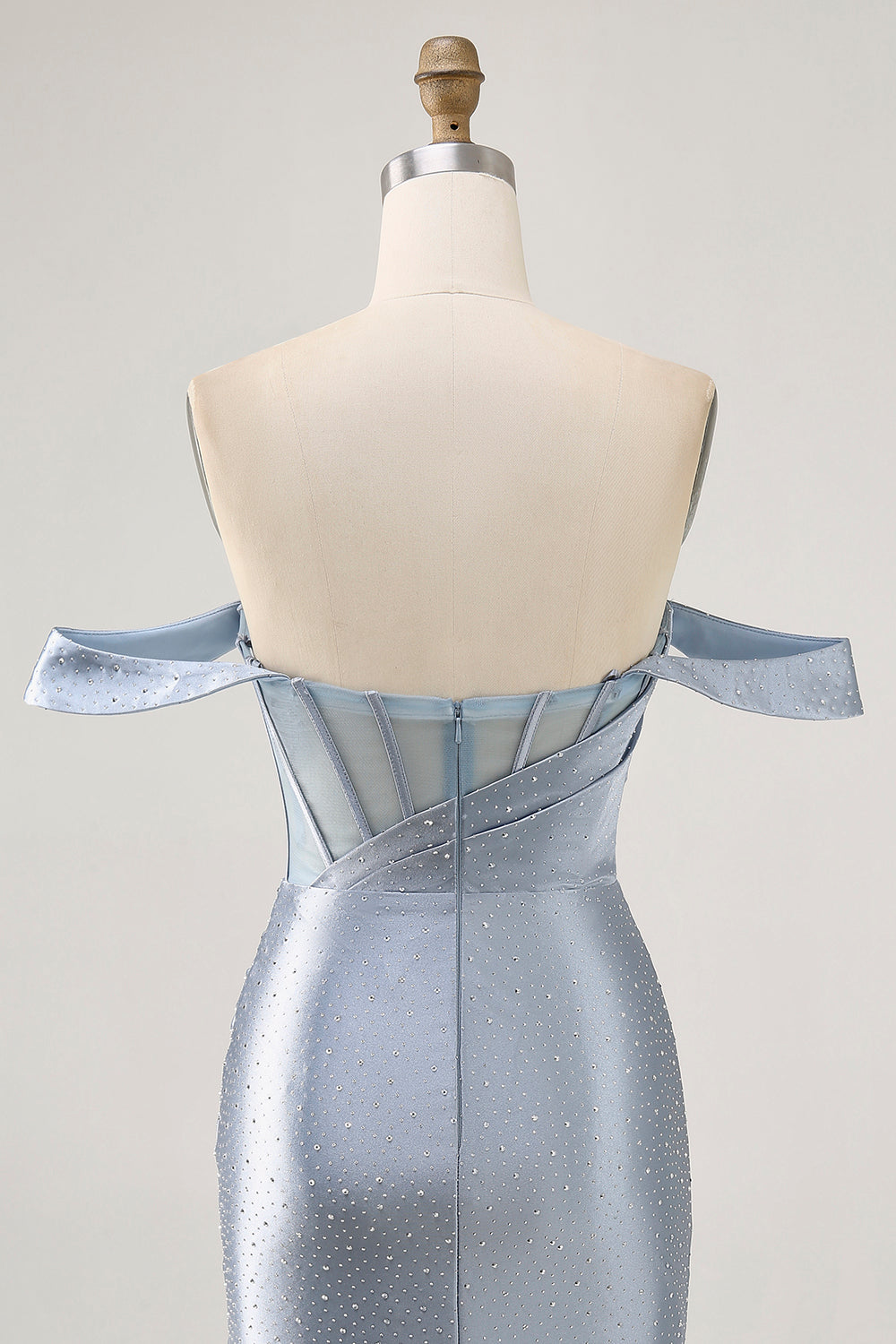 Corset Dusty Blue Bodycon Off The Shoulder Cocktail Dress