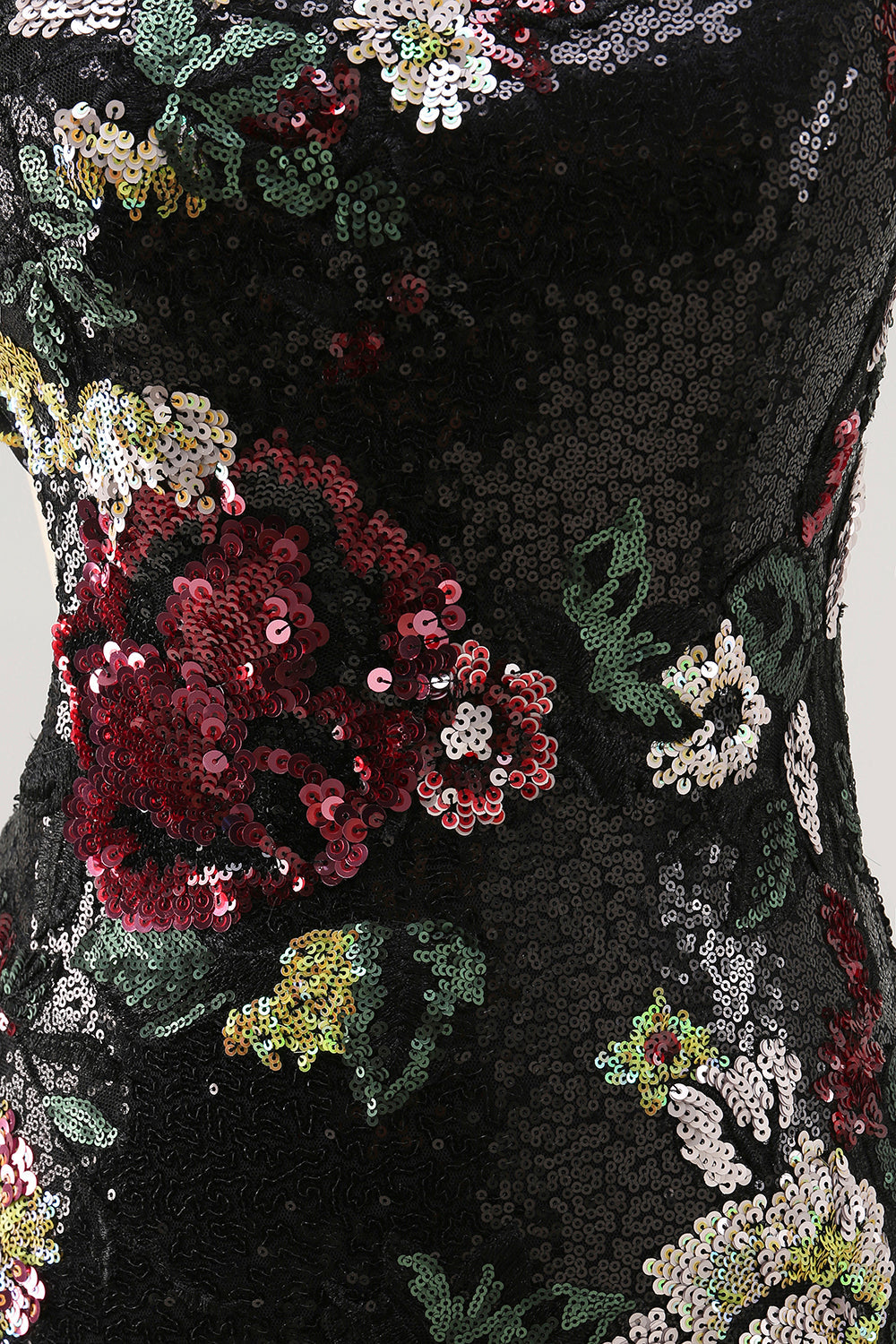 Black Flower Bodycon Sequin One Shoulder Cocktail Dress